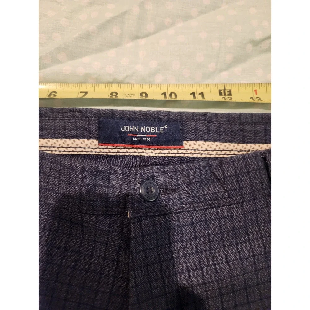 John‎ Noble Mens Navy Blue Micro Check Plaid Slim Straight Dress Pants 35x31